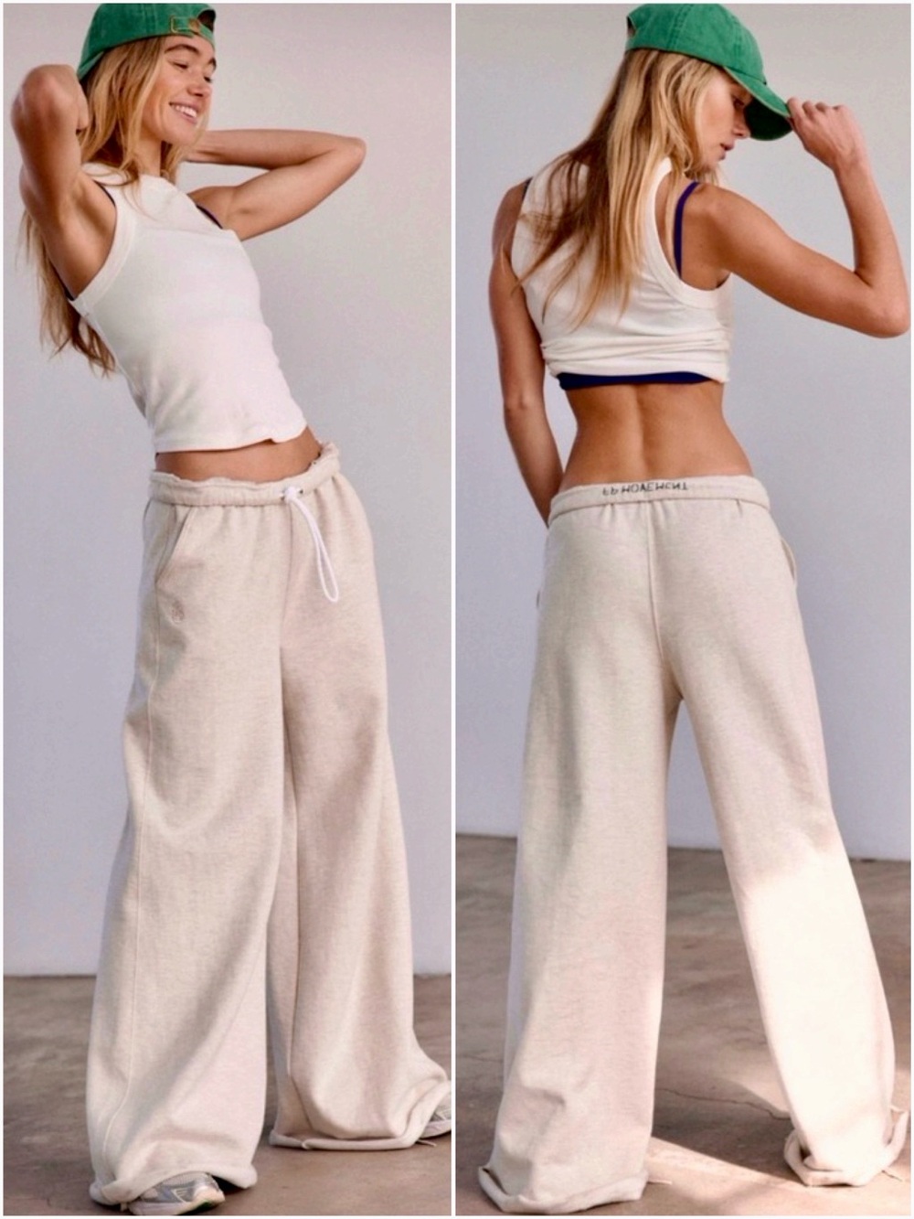 NWT Free People x FP Movement For The Win Wide-Leg Pants in Oatmeal Heather